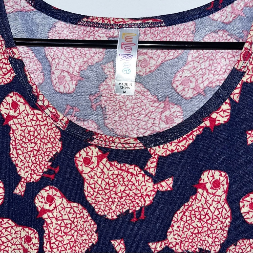 LuLaRoe Navy and Red Bird Pattern Short Sleeve Top - Picture 3 of 4